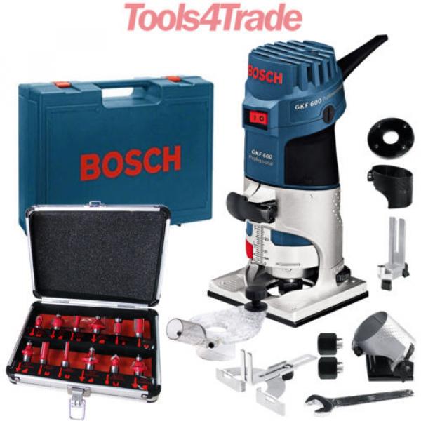 Bosch GKF600 Palm Router Kit And Extra Base 110v+ Excel 12 Piece Cutter Set #1 image